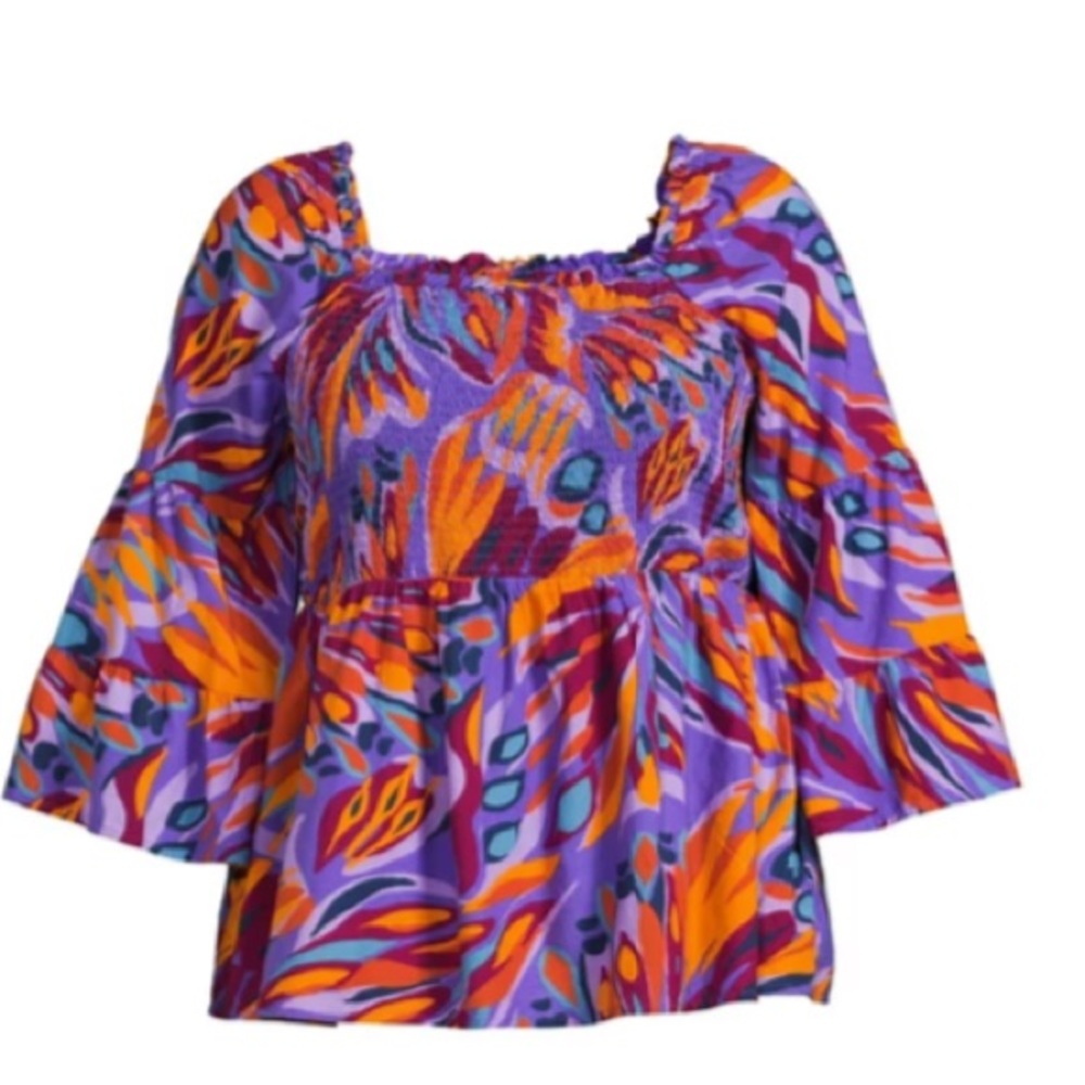 🧋 TERRA & SKY Abstract Butterfly Island Purple Print Smock Top NWT 4X - Picture 5 of 15